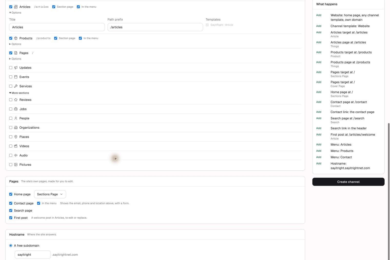 Section options, additional content types, and starter pages.