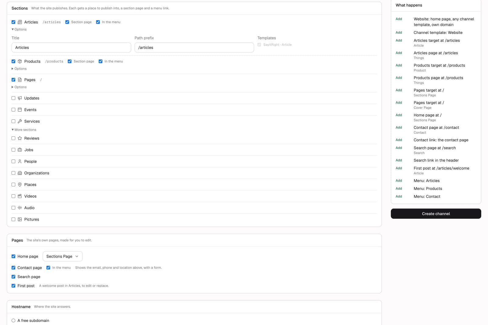 What happens summary and Create channel.