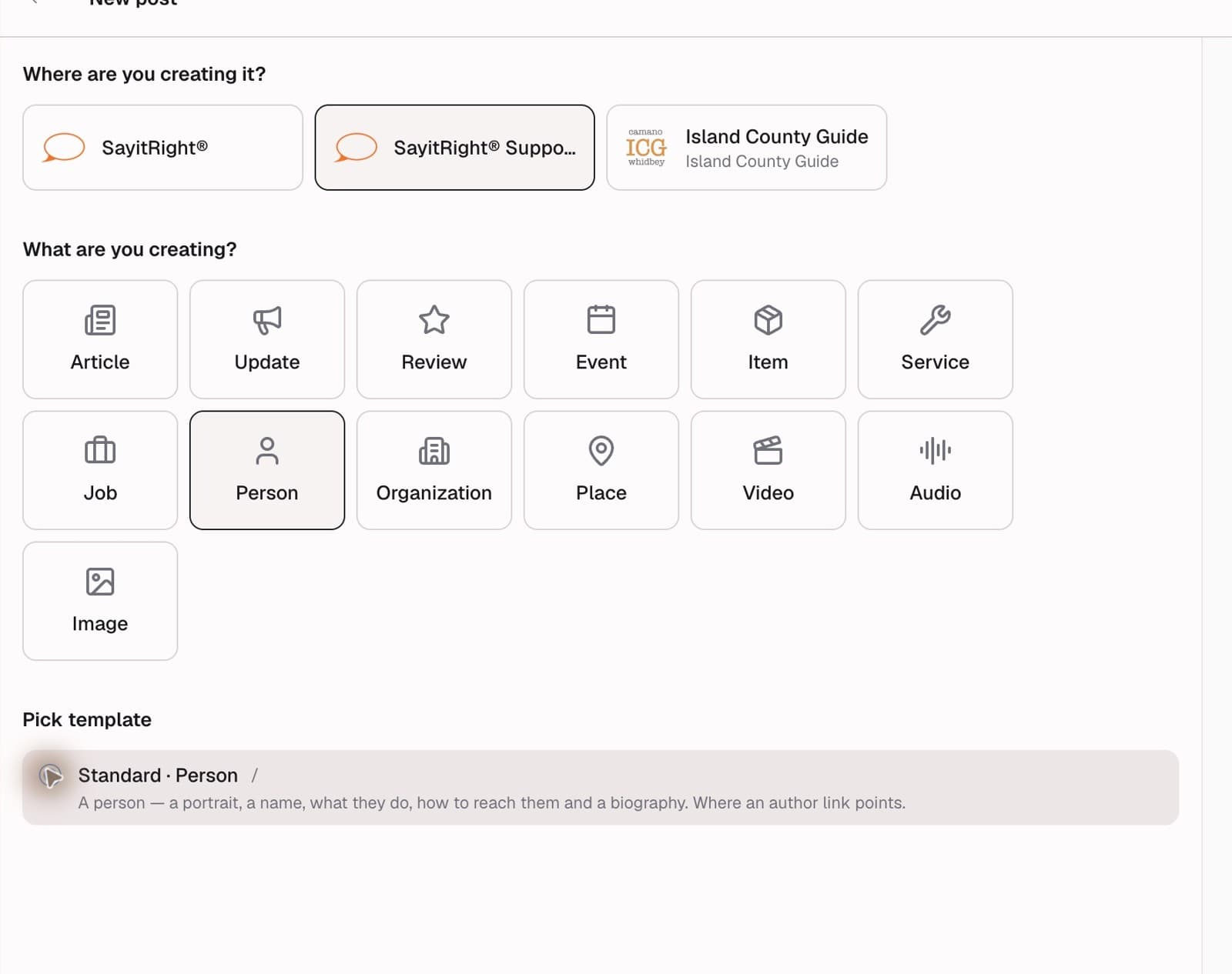 Select Person and its profile template.