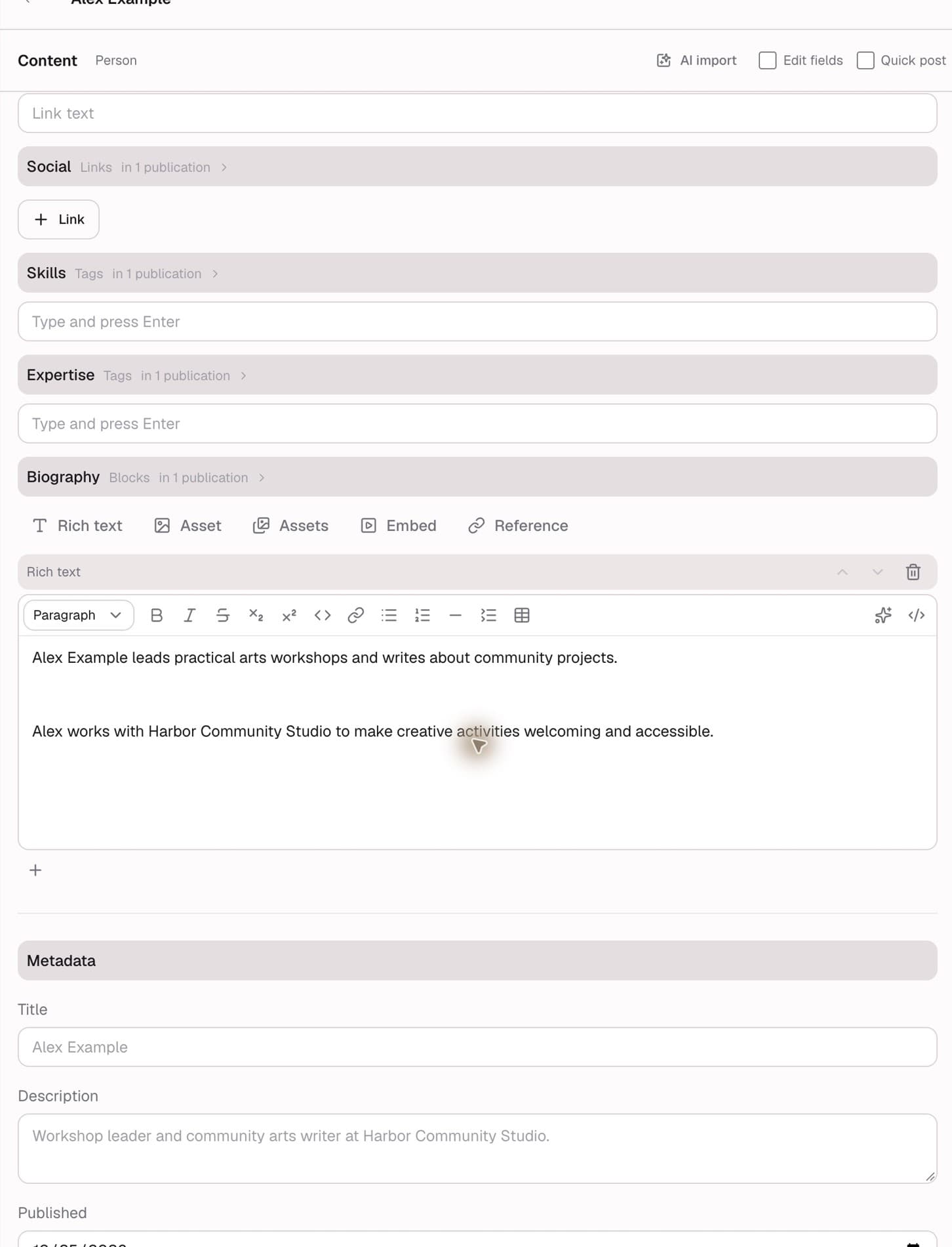 Biography, contact details, and supporting links.